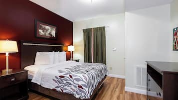 Premium bedding, desk, blackout drapes, iron/ironing board