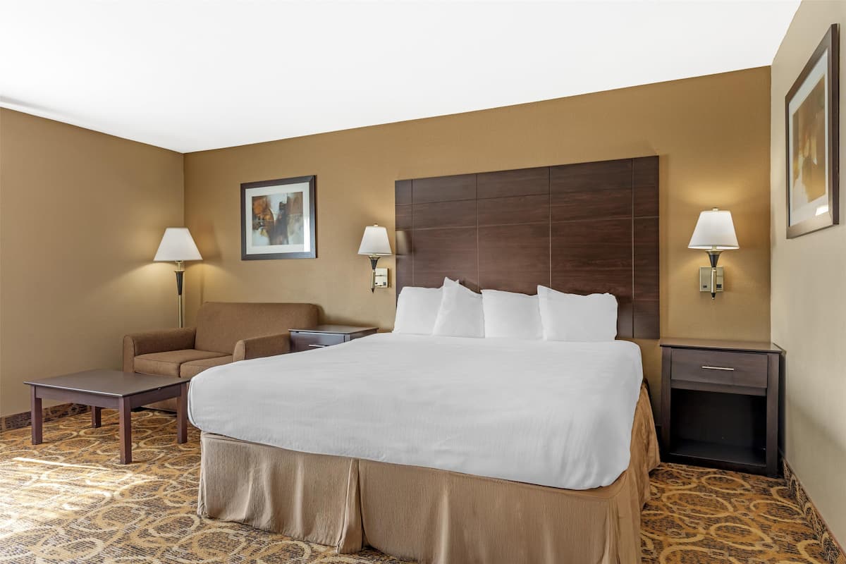 Chambre Standard, 1 très grand lit, accessible aux personnes à mobilité réduite, baignoire à jets | Bureau, fer et planche à repasser, Wi-Fi gratuit, draps fournis
