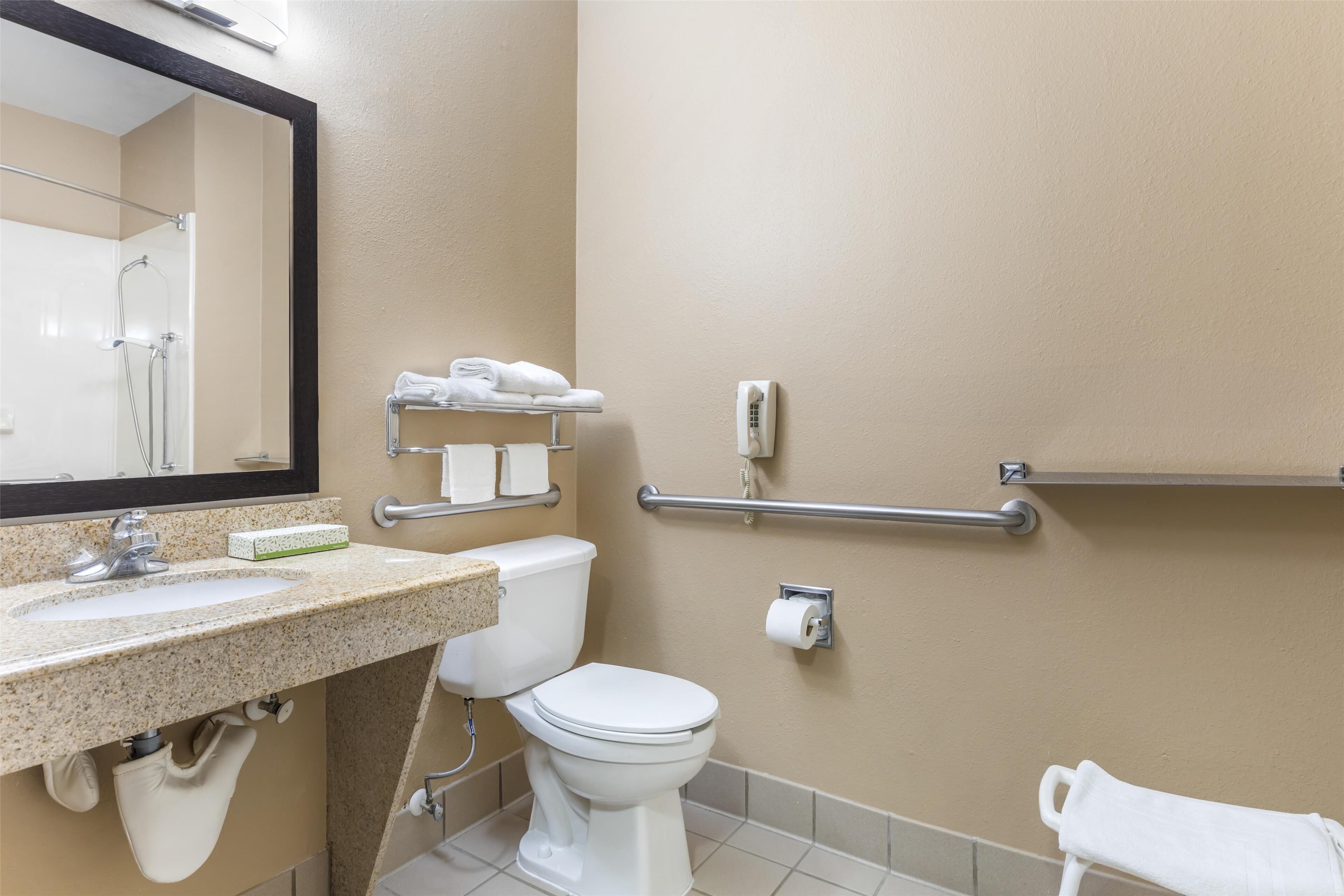 standard room, 2 queen beds, accessible, non smoking | bathroom | combined shower/bathtub, free toiletries, hair dryer, towels