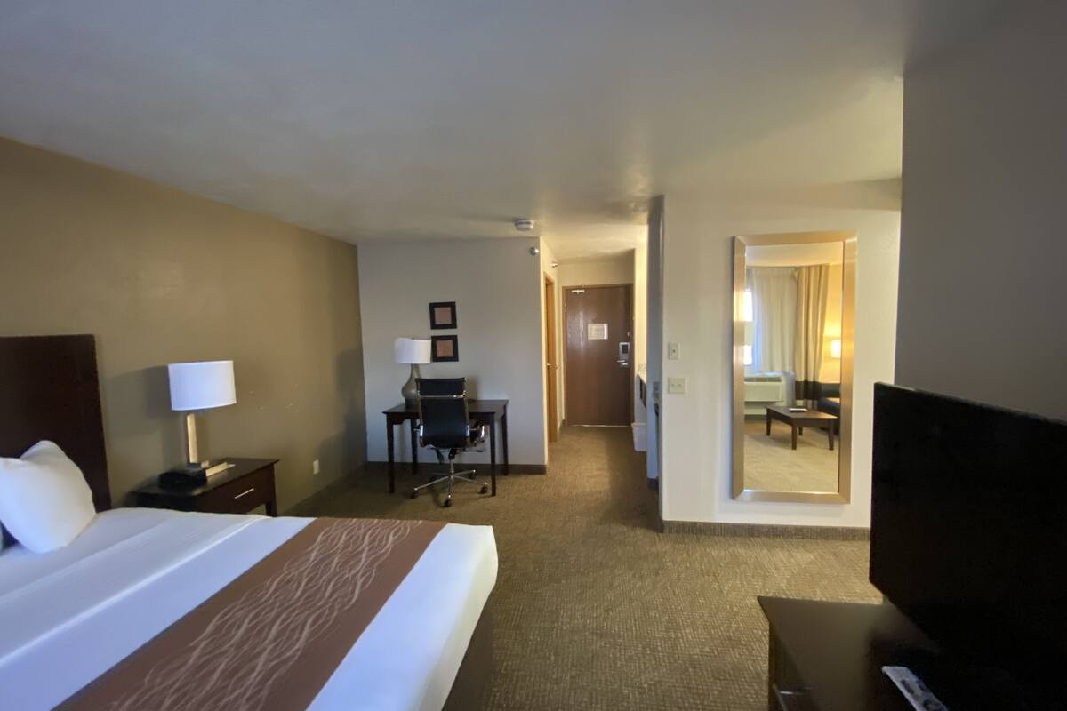 suite, 1 king bed with sofa bed, non smoking | premium bedding, in-room safe, desk, blackout curtains