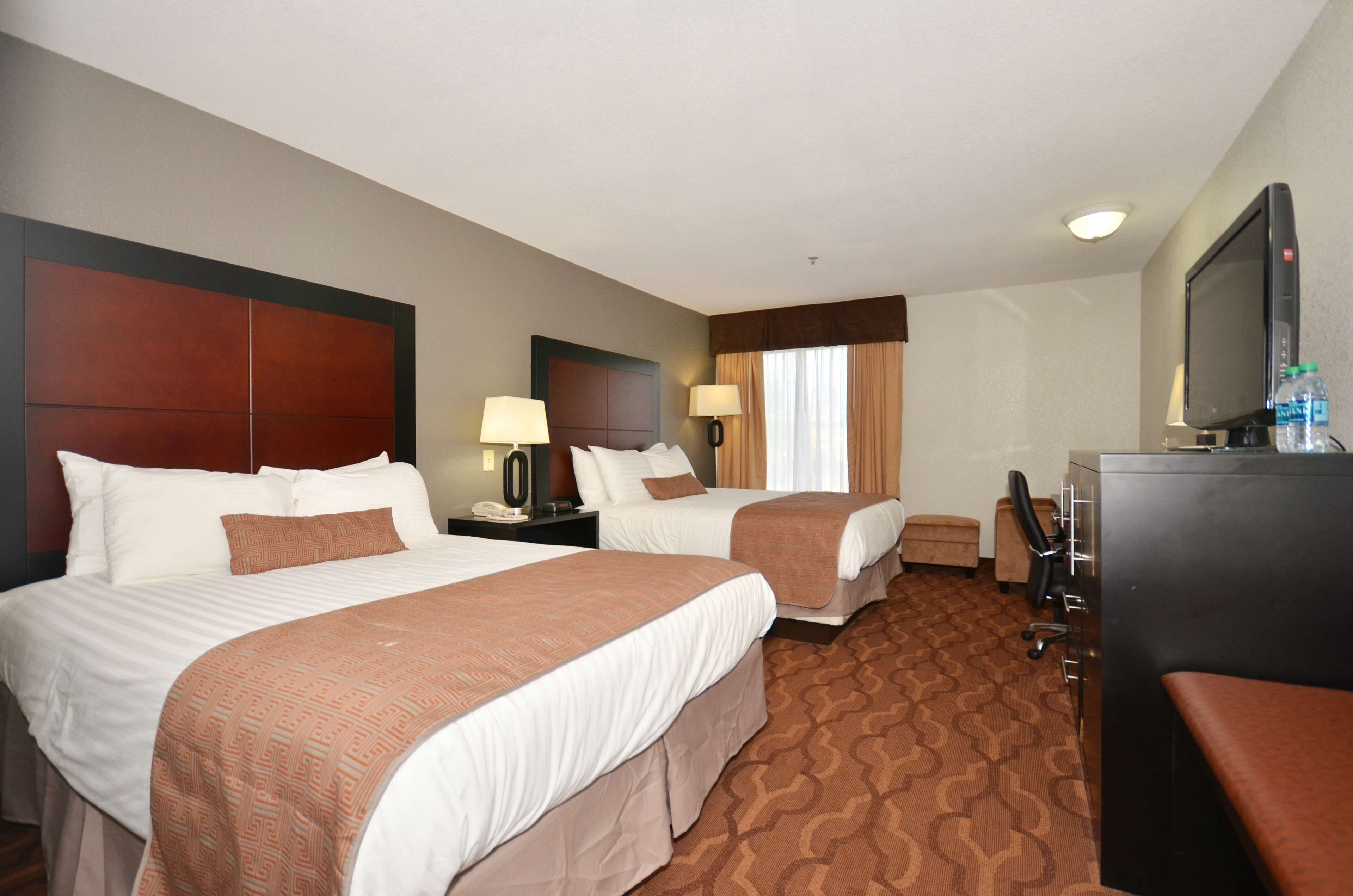 Pillow-top beds, desk, laptop workspace, iron/ironing board