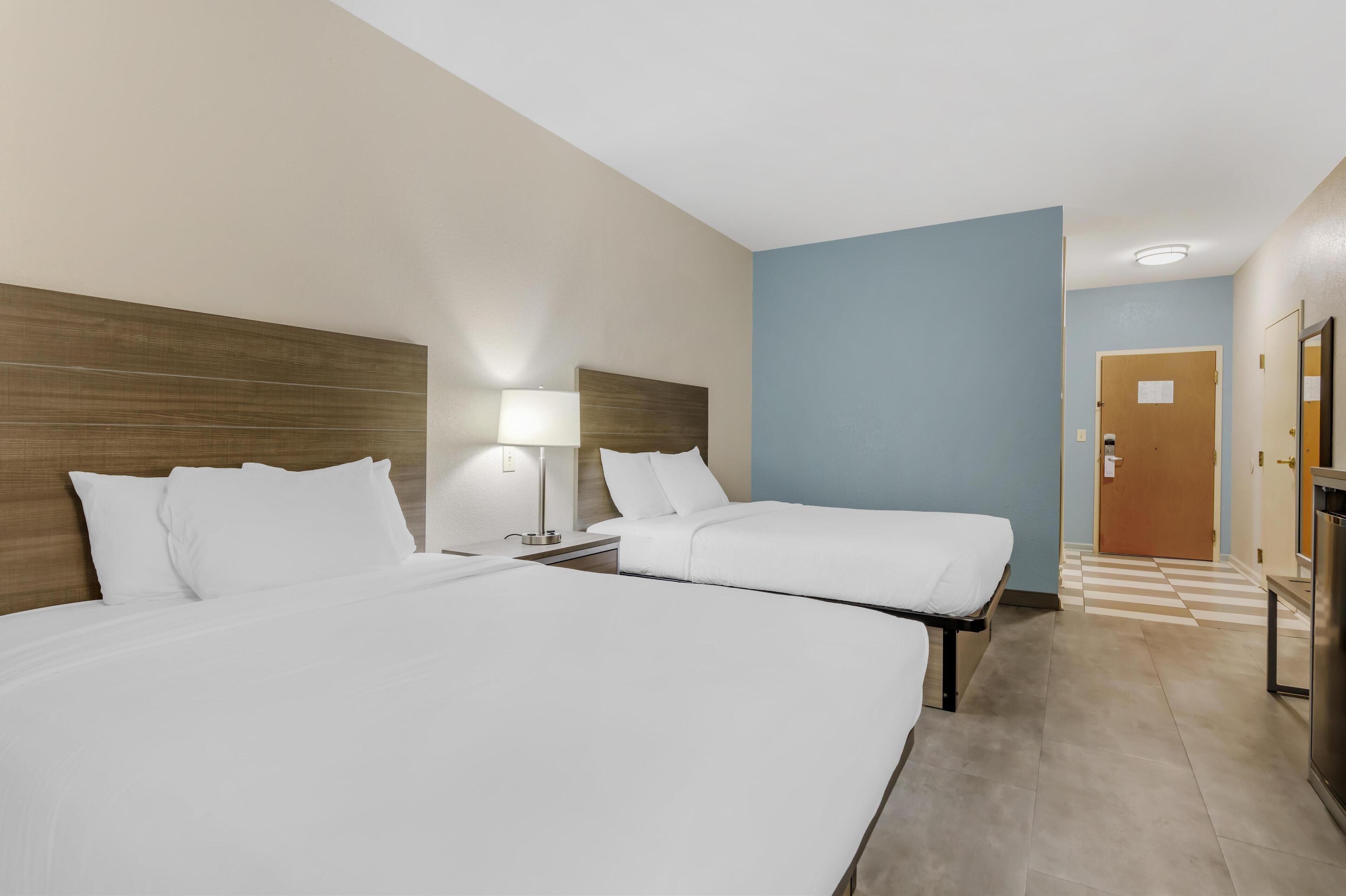 standard room, 2 queen beds, accessible, non smoking (walk-in shower) | pillow-top beds, desk, laptop workspace, iron/ironing board