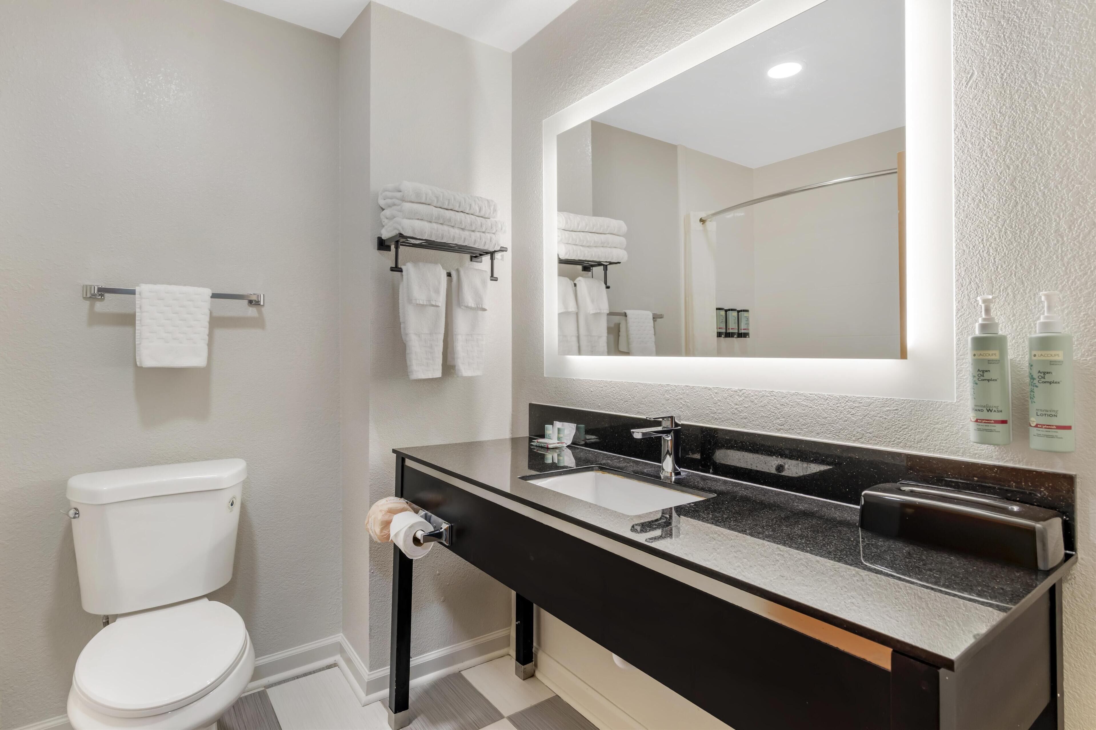 standard room, 1 king bed, non smoking, refrigerator & microwave (with sofabed) | bathroom | free toiletries, hair dryer, towels