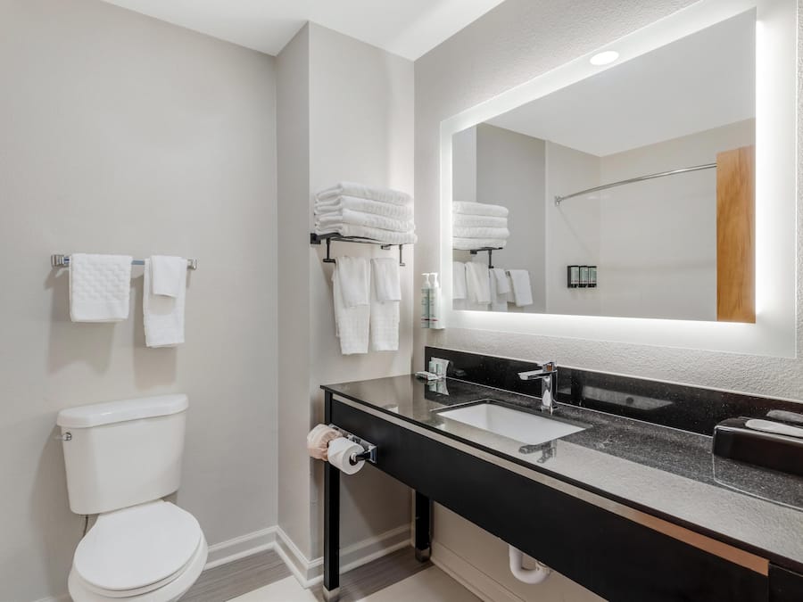Suite, 1 King Bed, Non Smoking, Refrigerator & Microwave | Bathroom | Free toiletries, hair dryer, towels
