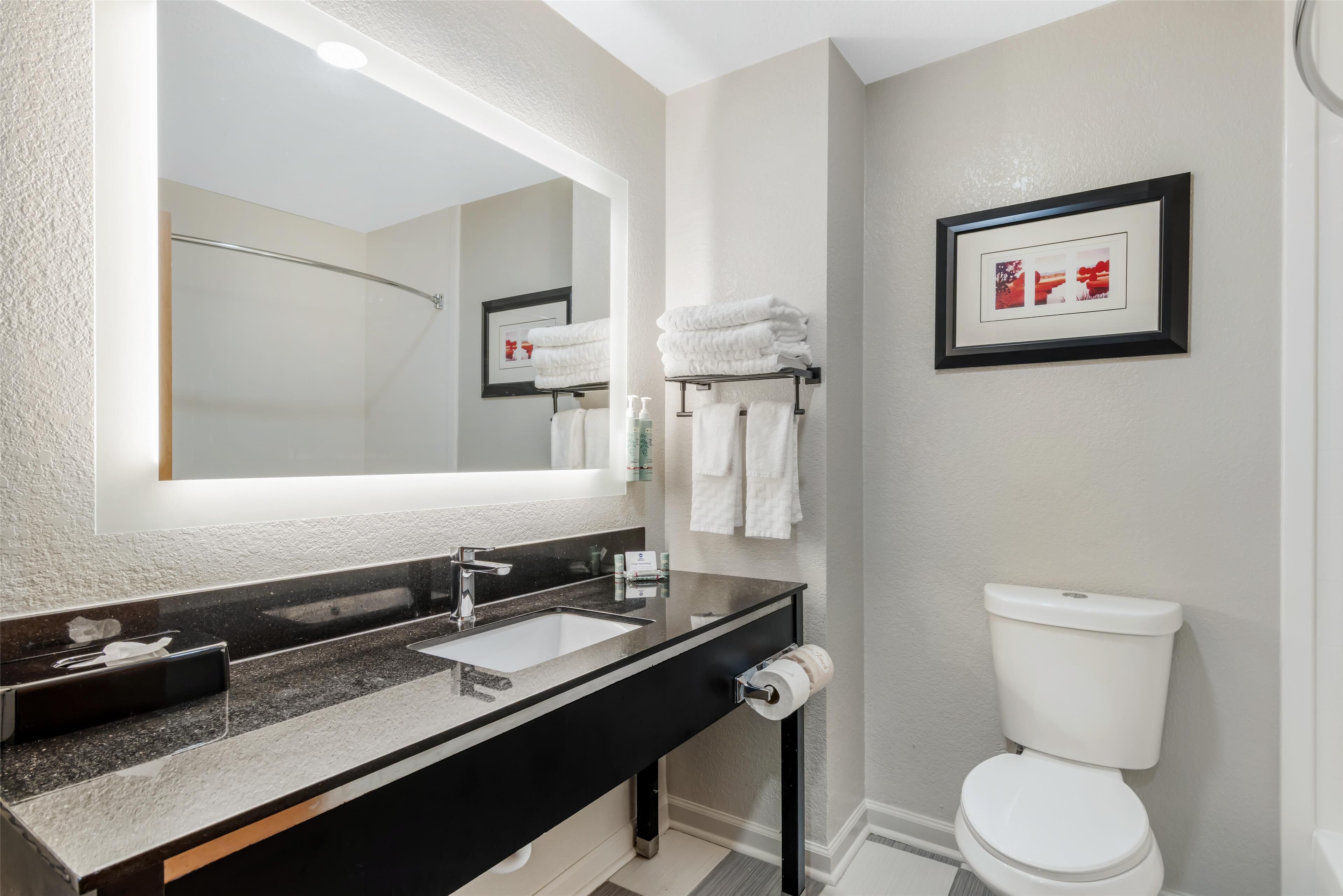 free toiletries, hair dryer, towels