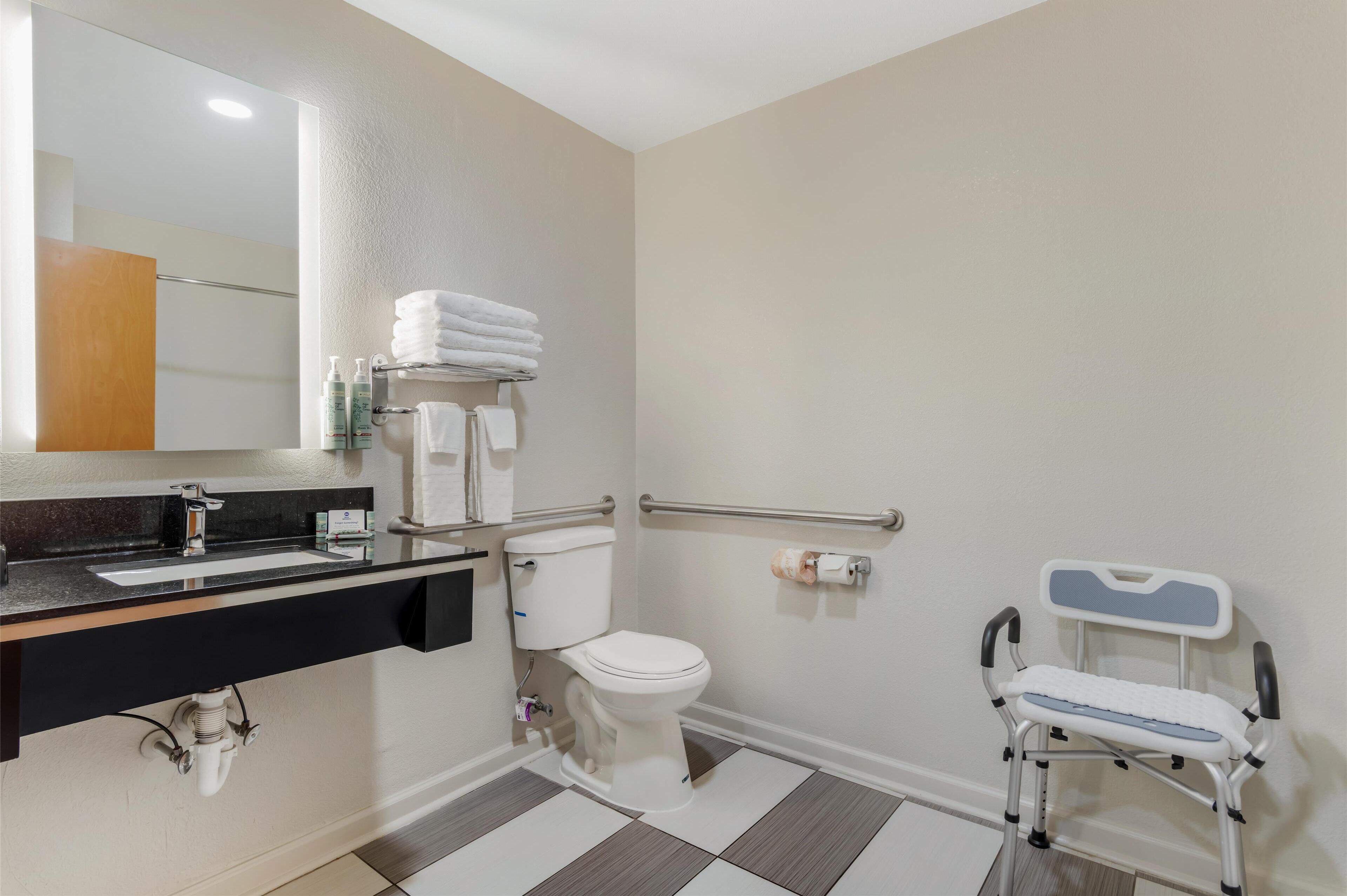 standard room, 1 king bed, accessible, non smoking (walk-in shower) | bathroom | free toiletries, hair dryer, towels