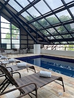 Indoor pool, open 7:00 AM to 10:00 PM, sun loungers