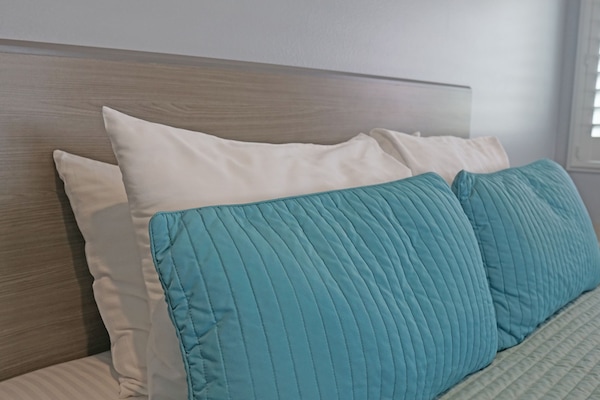 Premium bedding, down comforters, pillowtop beds, blackout drapes