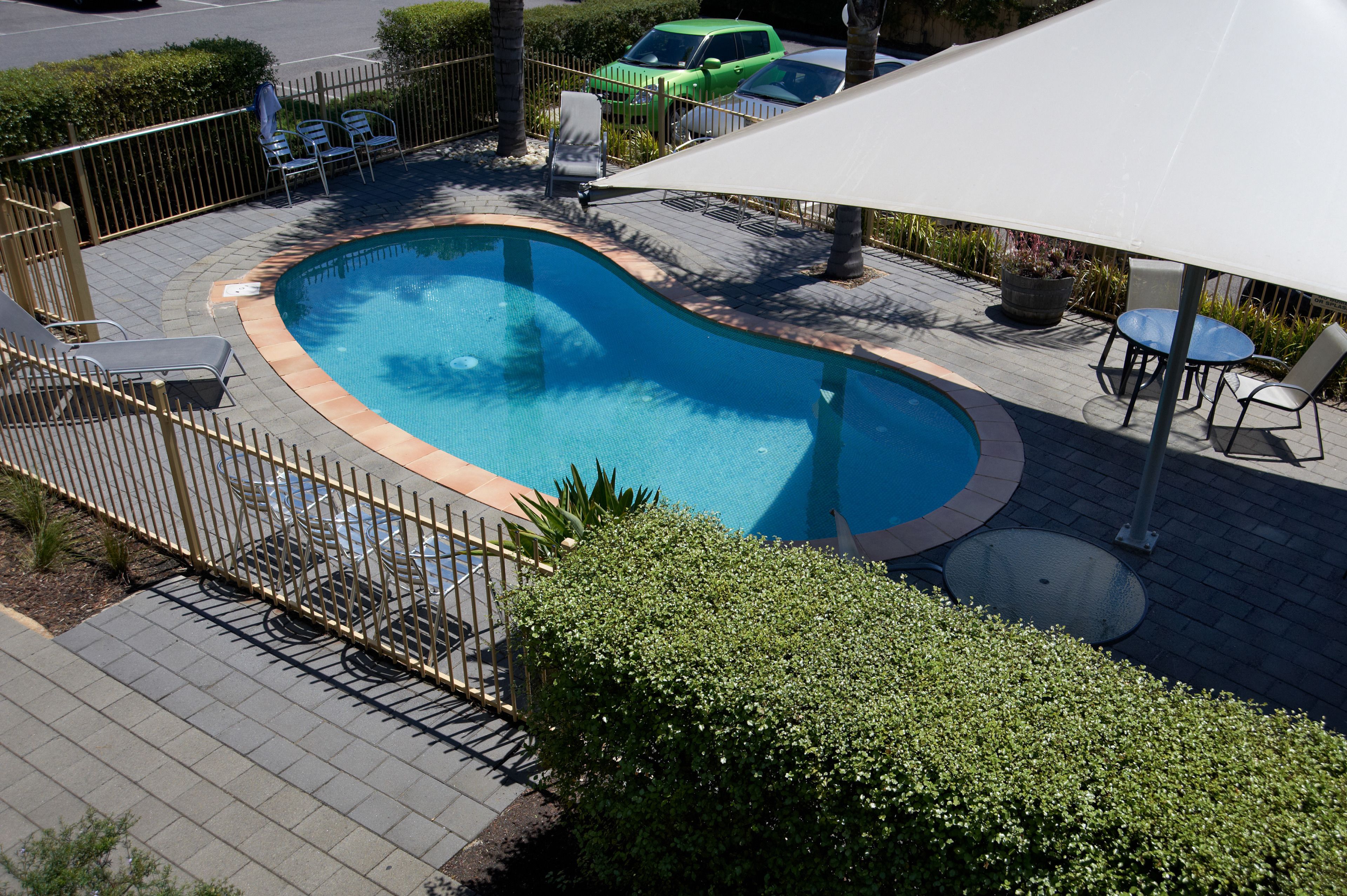 outdoor pool, pool loungers