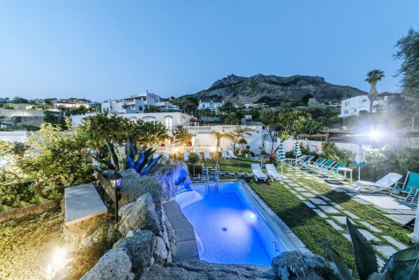 Indoor pool, outdoor pool, pool loungers