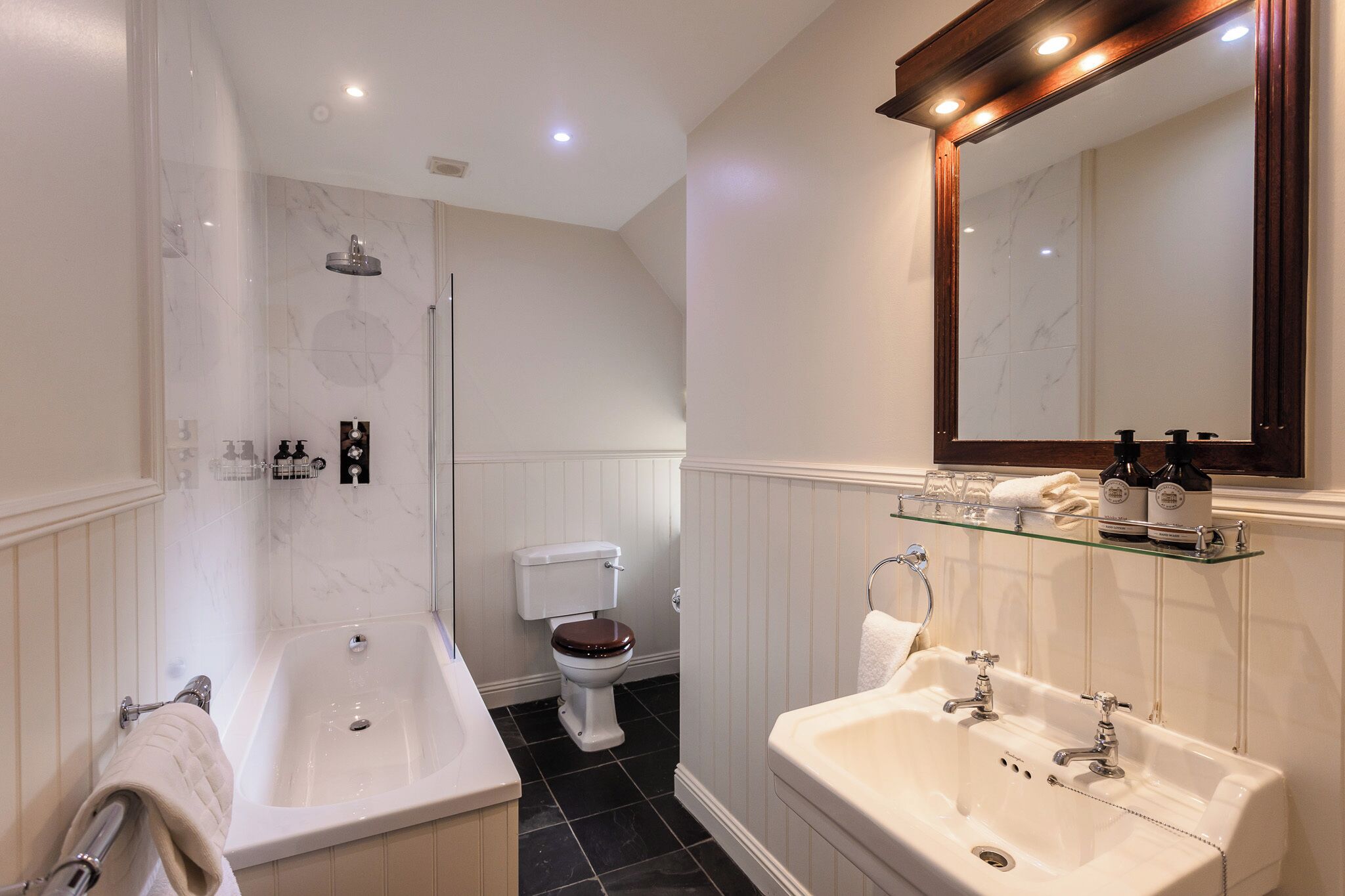 luxury double room | bathroom | designer toiletries, hair dryer, bathrobes, towels