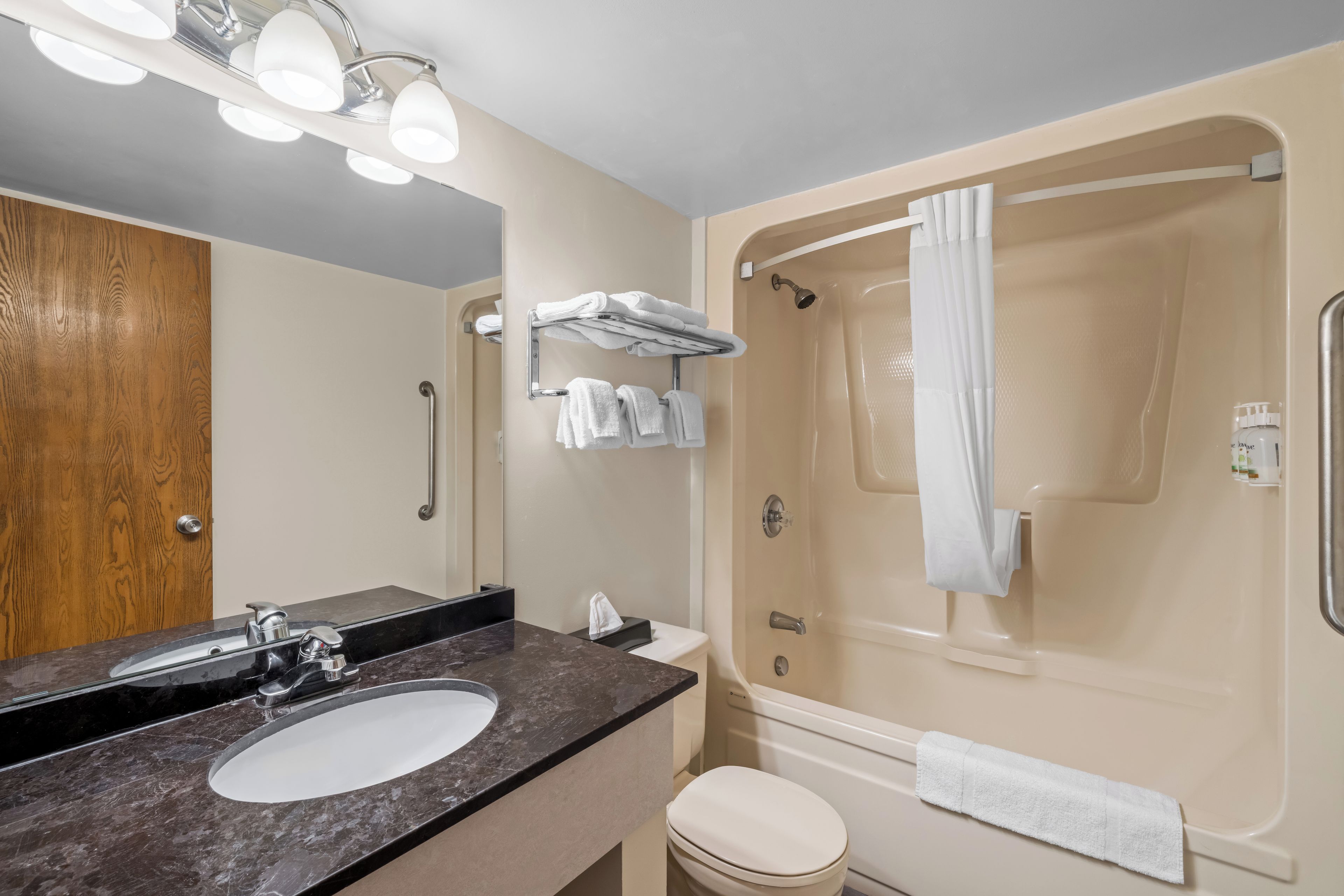 Standard Room, 2 Queen Beds | Bathroom | Combined shower/tub, deep soaking tub, rainfall showerhead