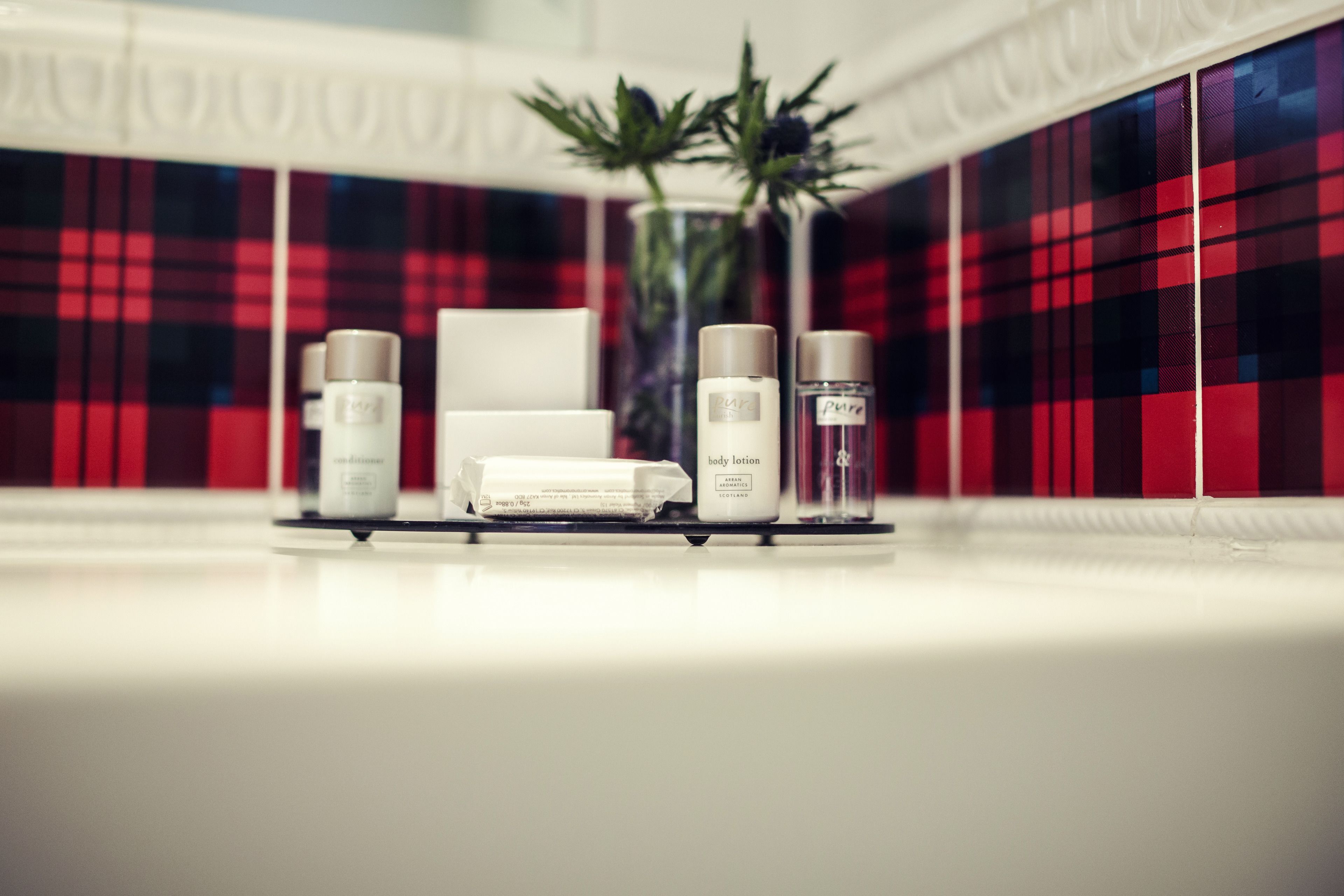 combined shower/bathtub, free toiletries, hair dryer, towels