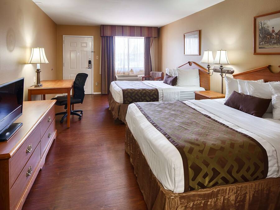 Individually furnished, desk, laptop workspace, blackout drapes