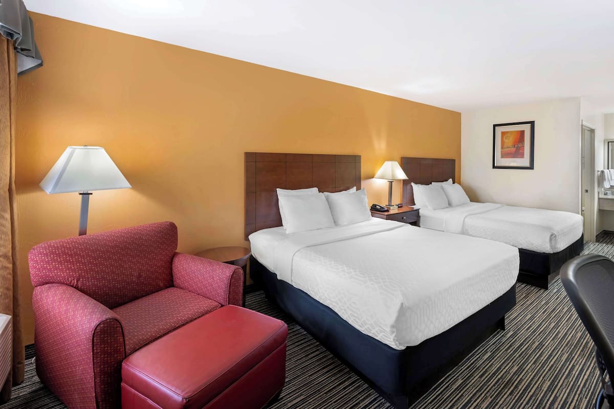 standard room, 2 queen beds, non smoking, refrigerator & microwave | pillow-top beds, desk, laptop workspace, soundproofing