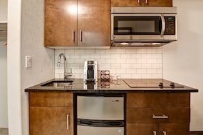 Mini-fridge, microwave, coffee/tea maker