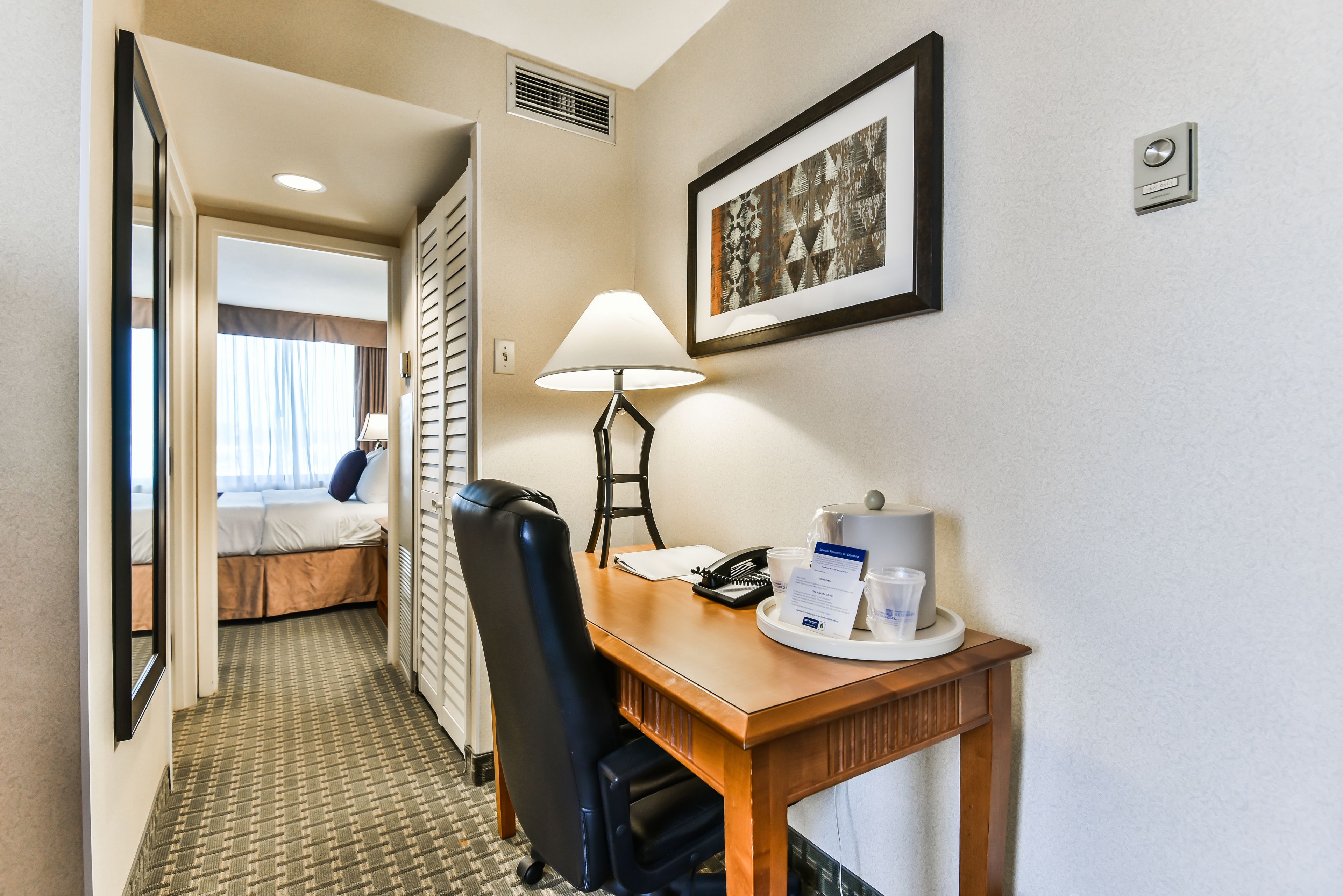 suite, 1 queen bed, non smoking, refrigerator | premium bedding, blackout curtains, iron/ironing board