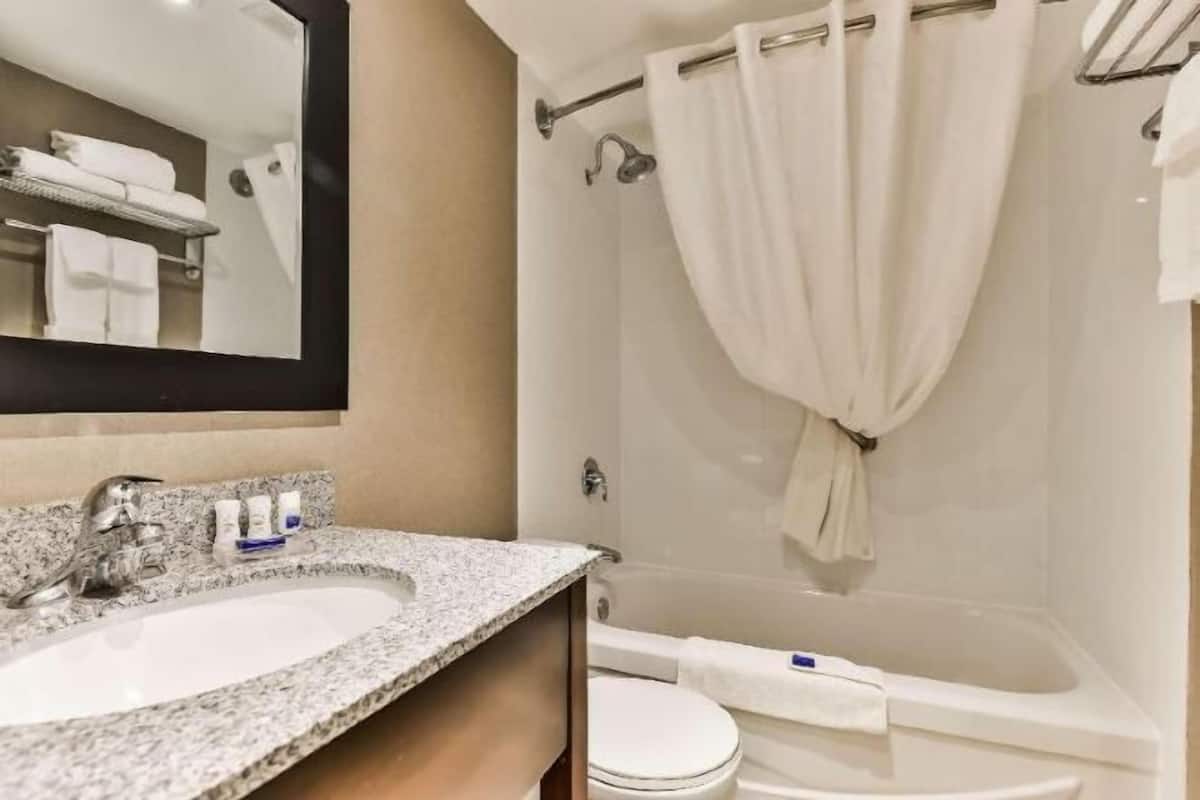 Bathroom | Combined shower/bathtub, free toiletries, hair dryer, towels