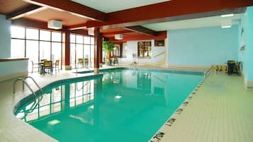Indoor pool, open 6:00 AM to 10:00 PM, pool loungers