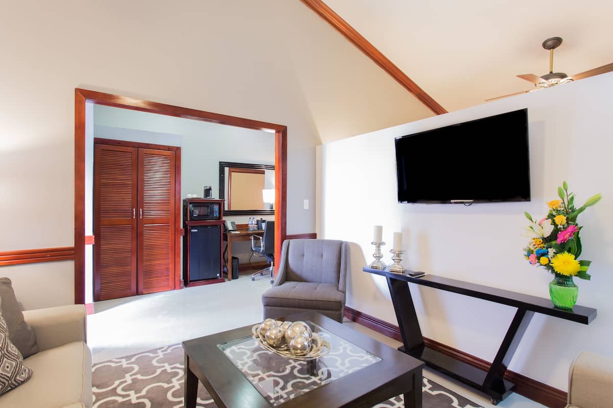 Junior Suite, 1 King Bed, Non Smoking, Refrigerator & Microwave (Living Room) | In-room safe, desk, laptop workspace, blackout drapes
