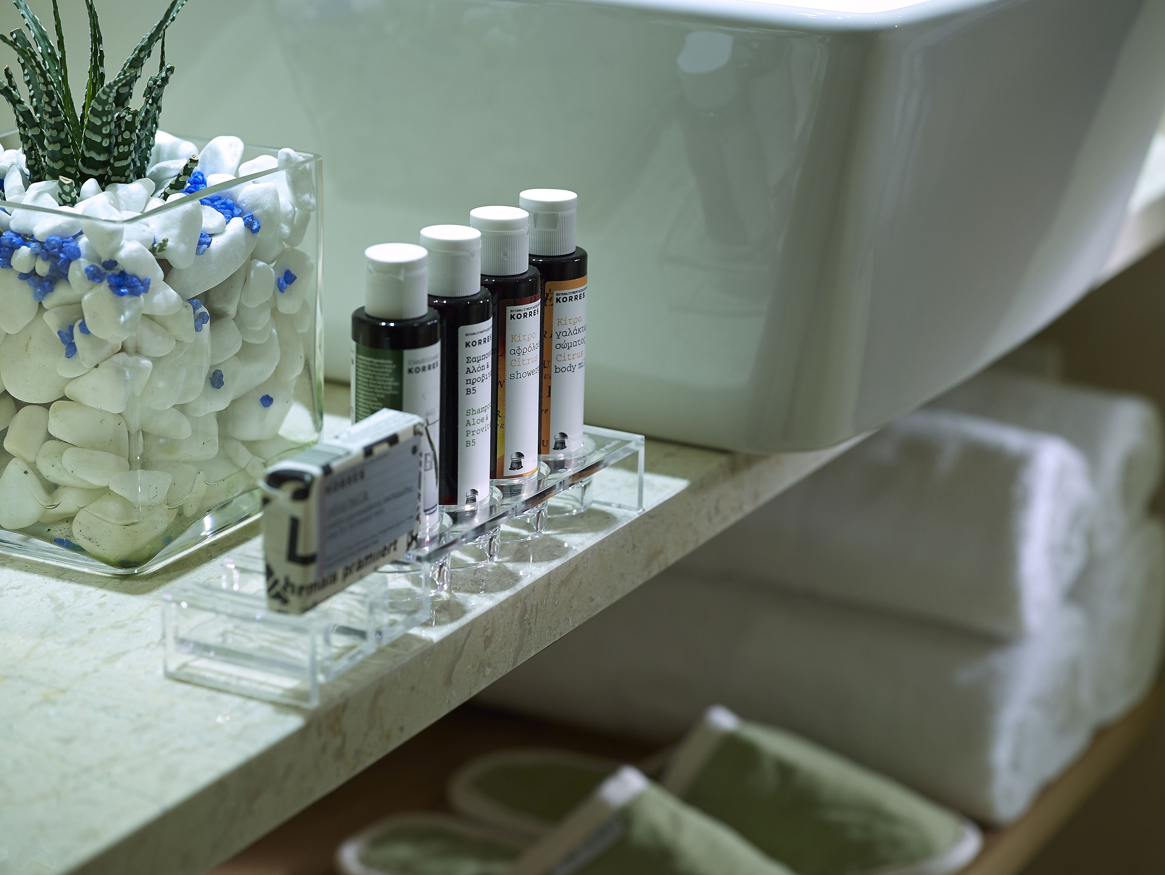 free toiletries, hair dryer, slippers, towels