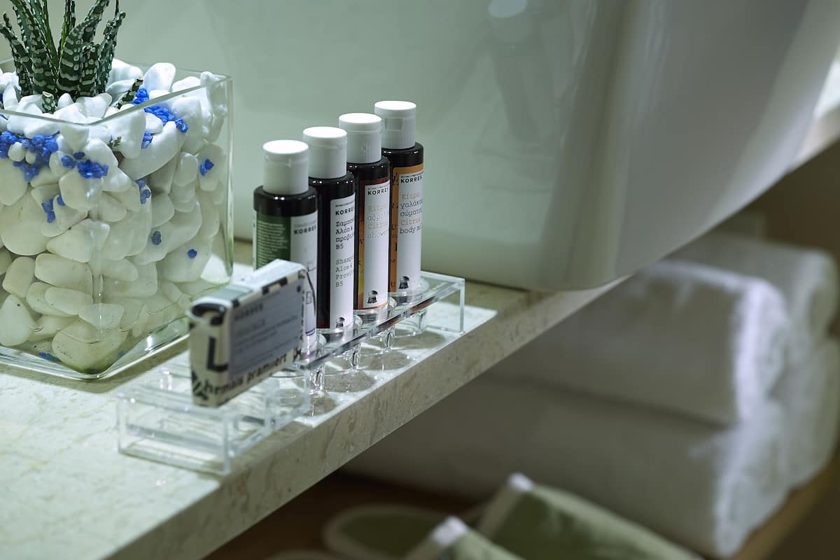 free toiletries, hair dryer, slippers, towels