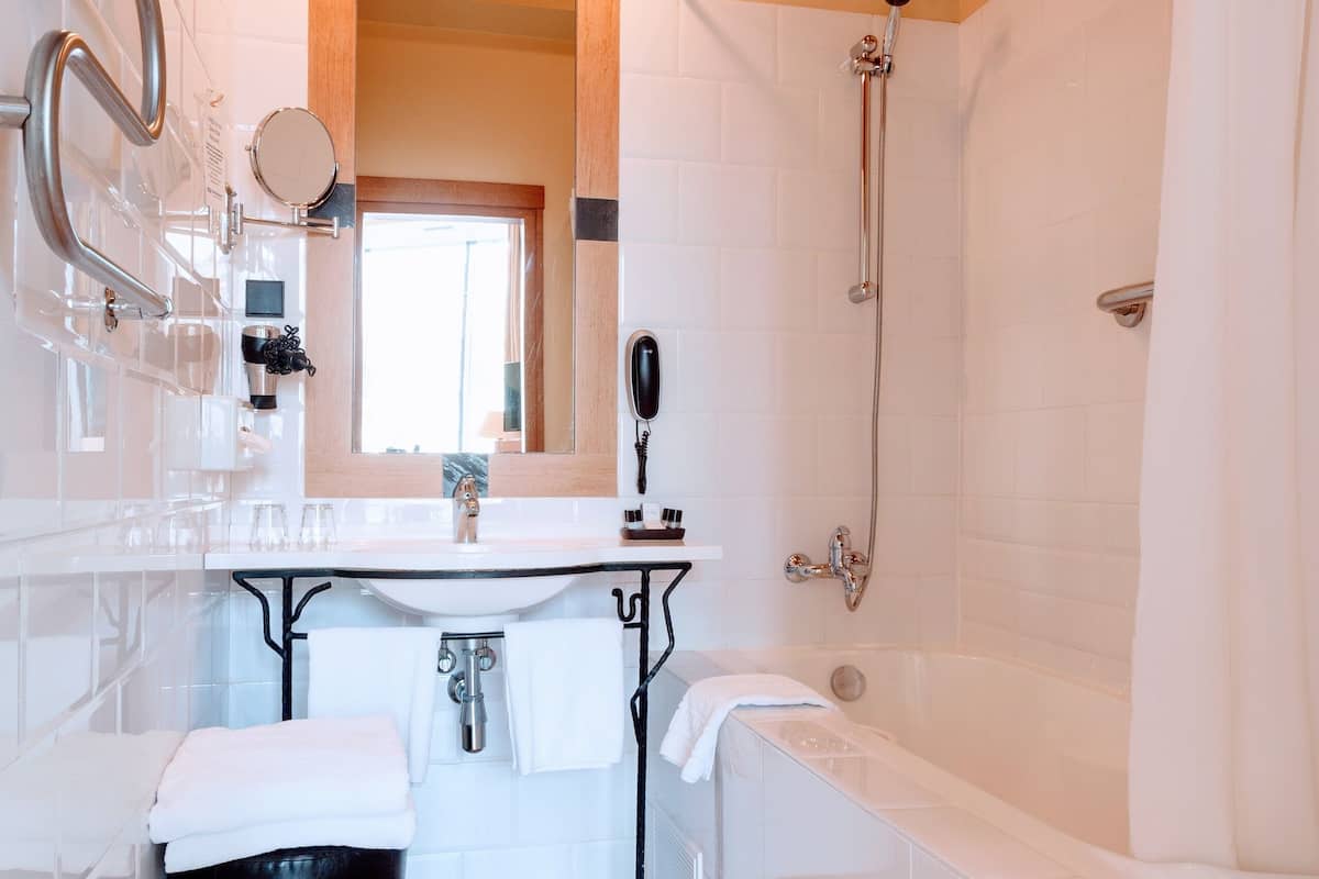 free toiletries, hair dryer, towels