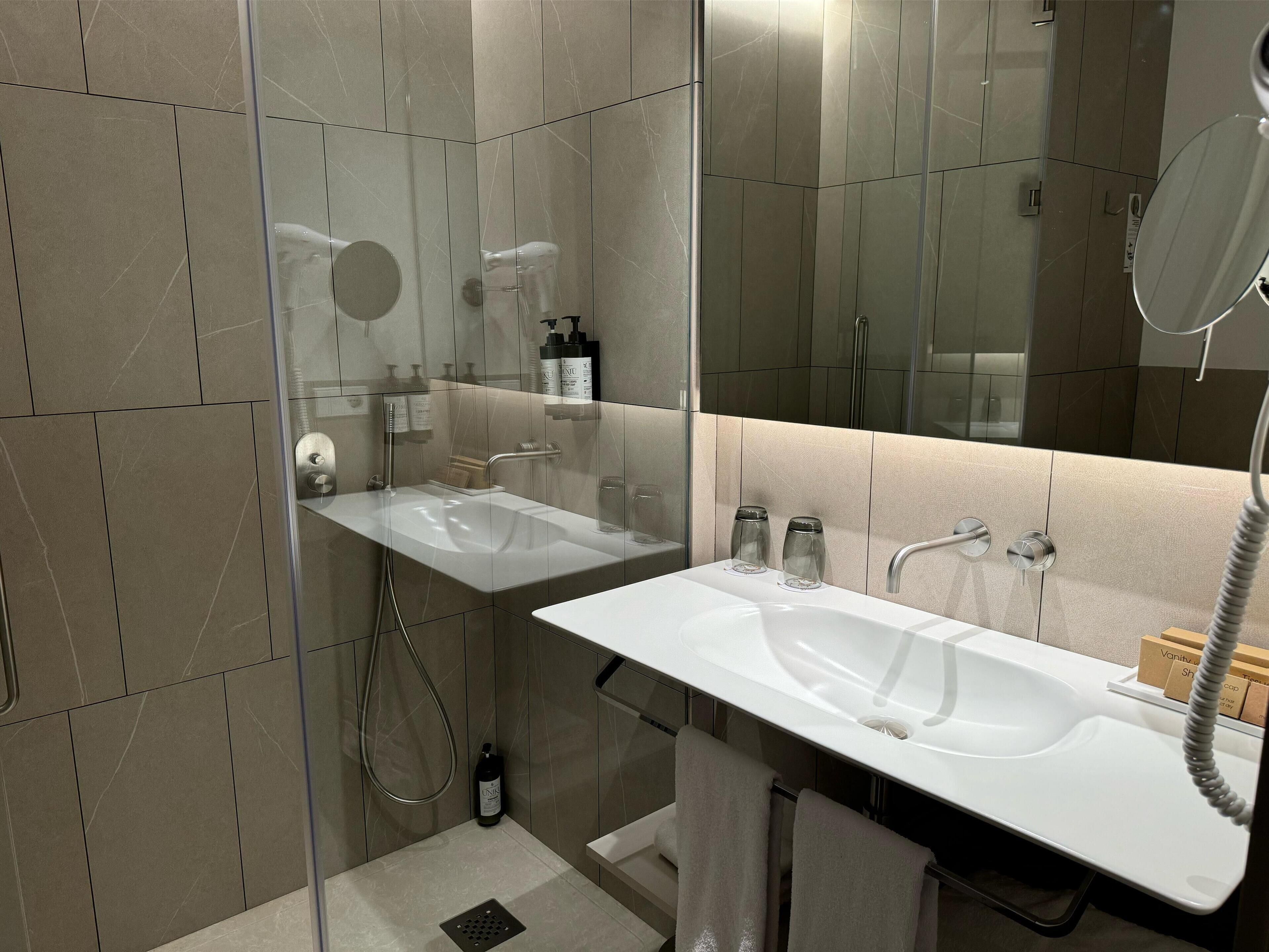 free toiletries, hair dryer, towels