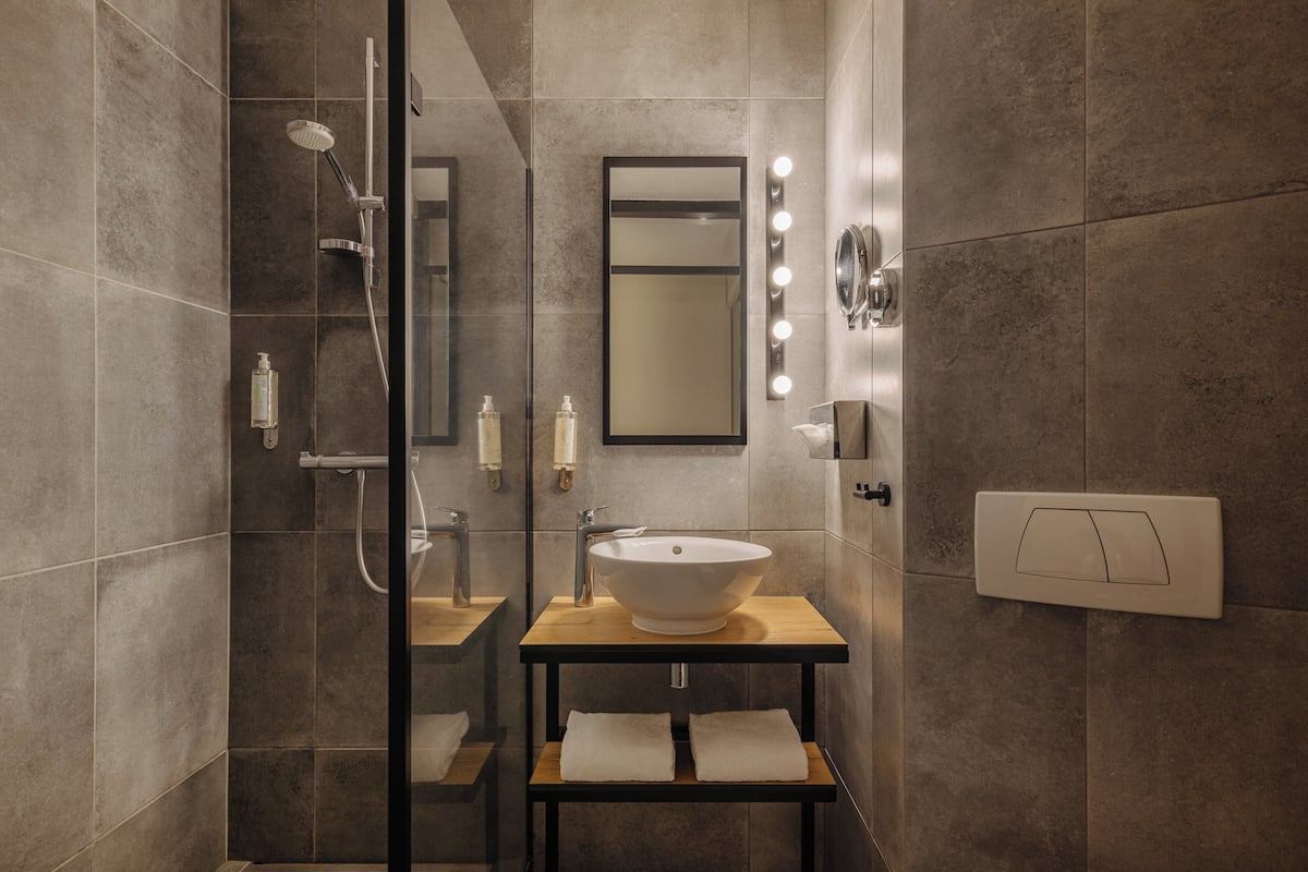 free toiletries, hair dryer, towels, soap