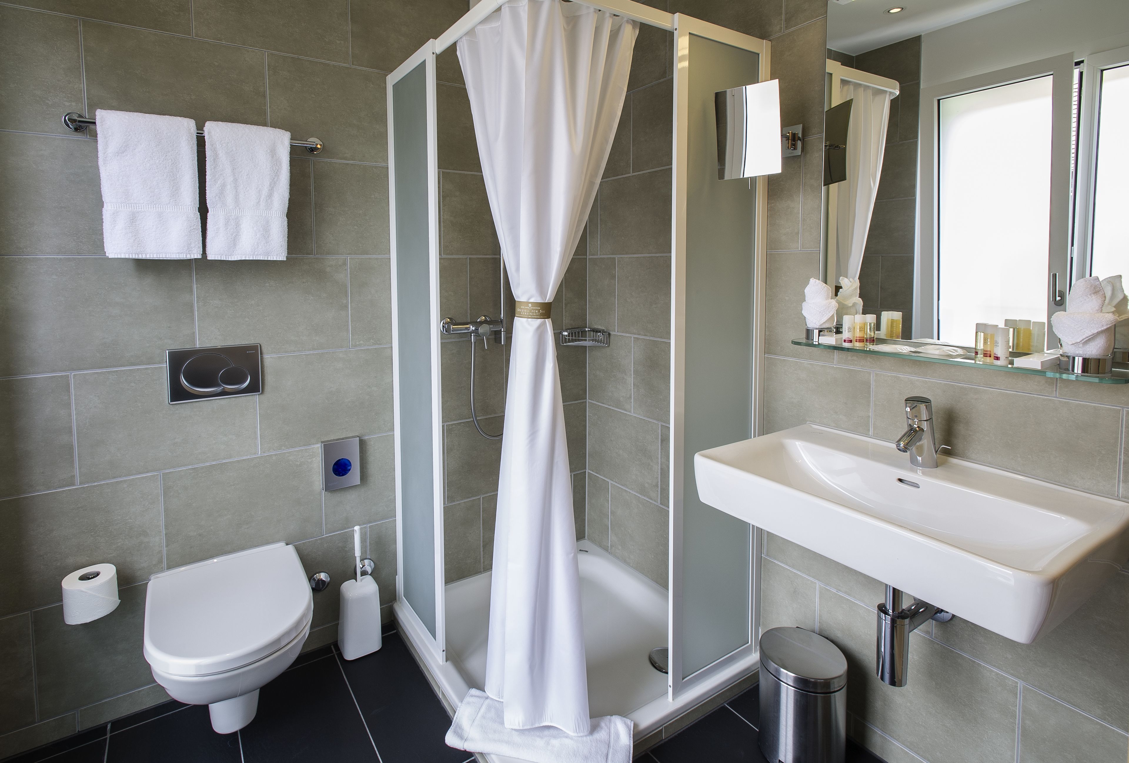 free toiletries, hair dryer, towels