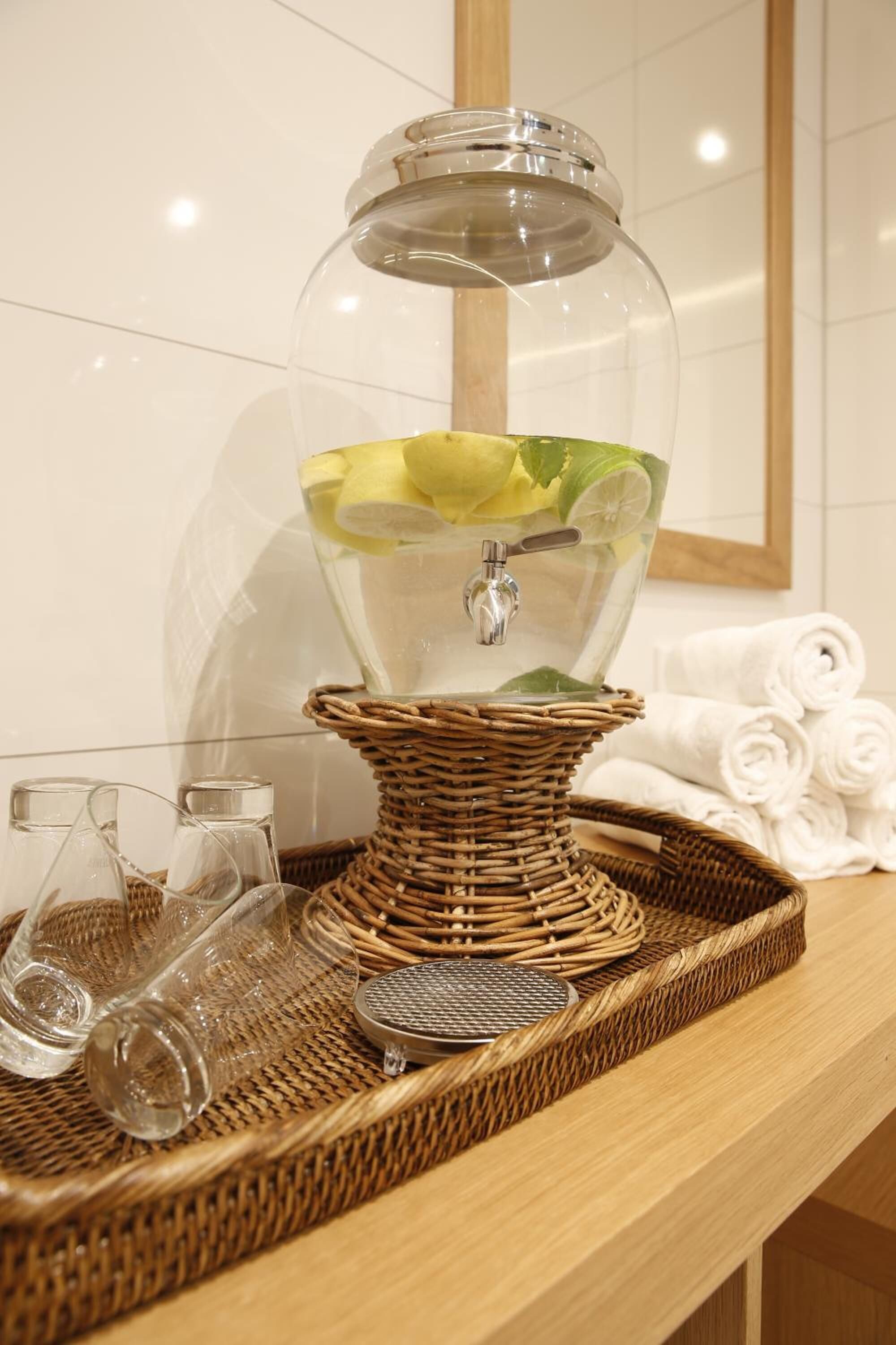 separate bathtub and shower, designer toiletries, hair dryer, bathrobes