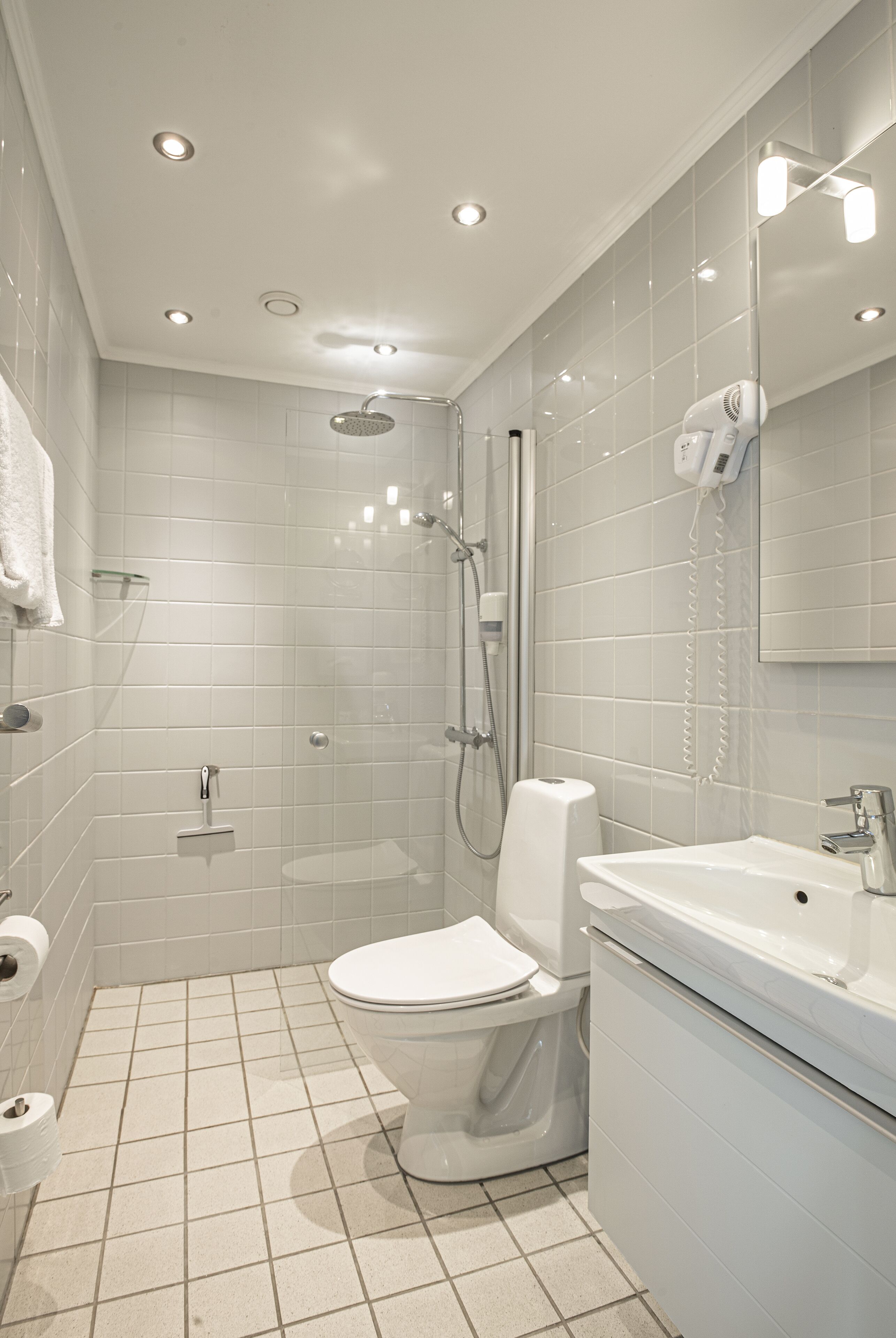 standard double room, lake view | bathroom | shower, hair dryer, towels
