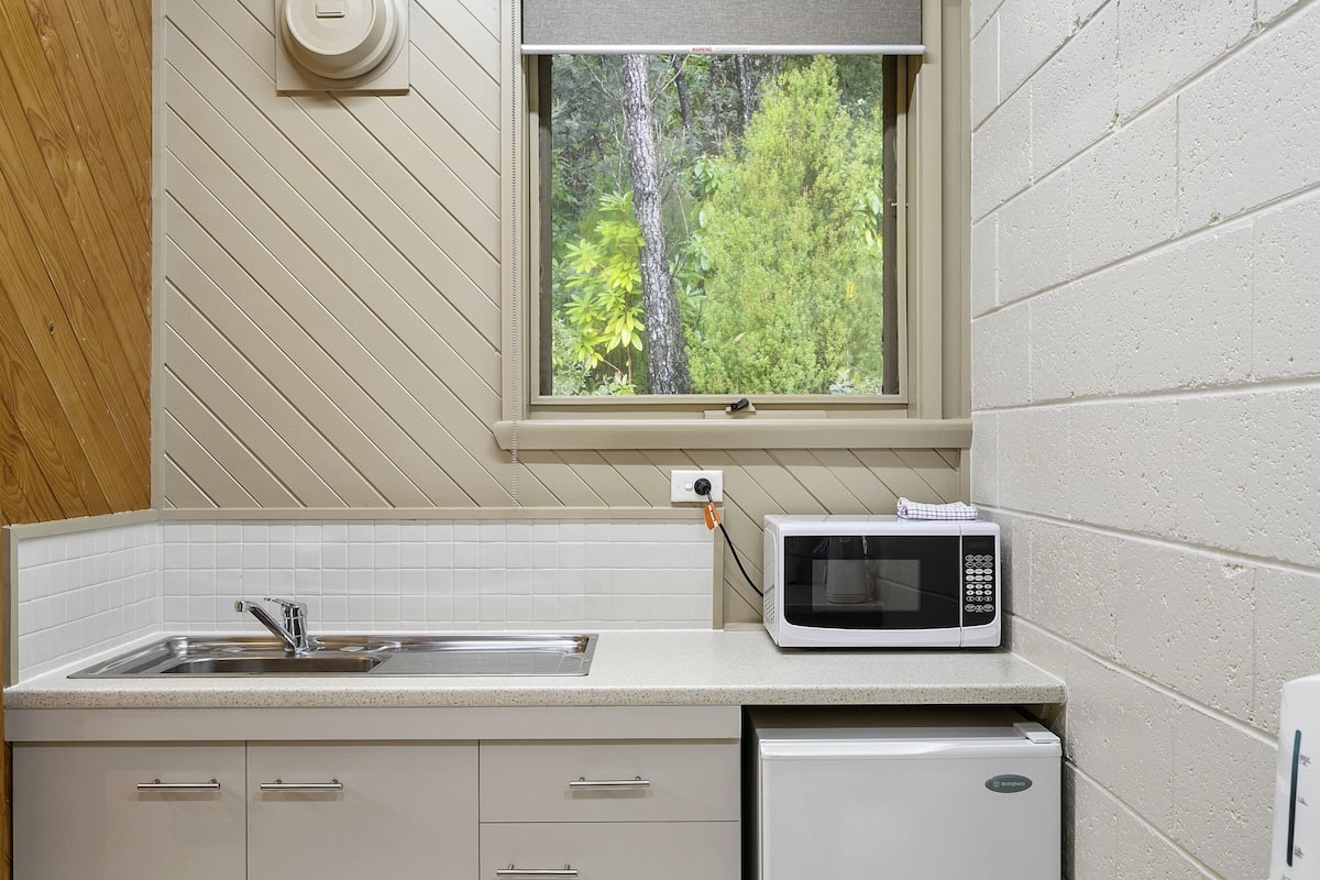 fridge, microwave, coffee/tea maker, electric kettle