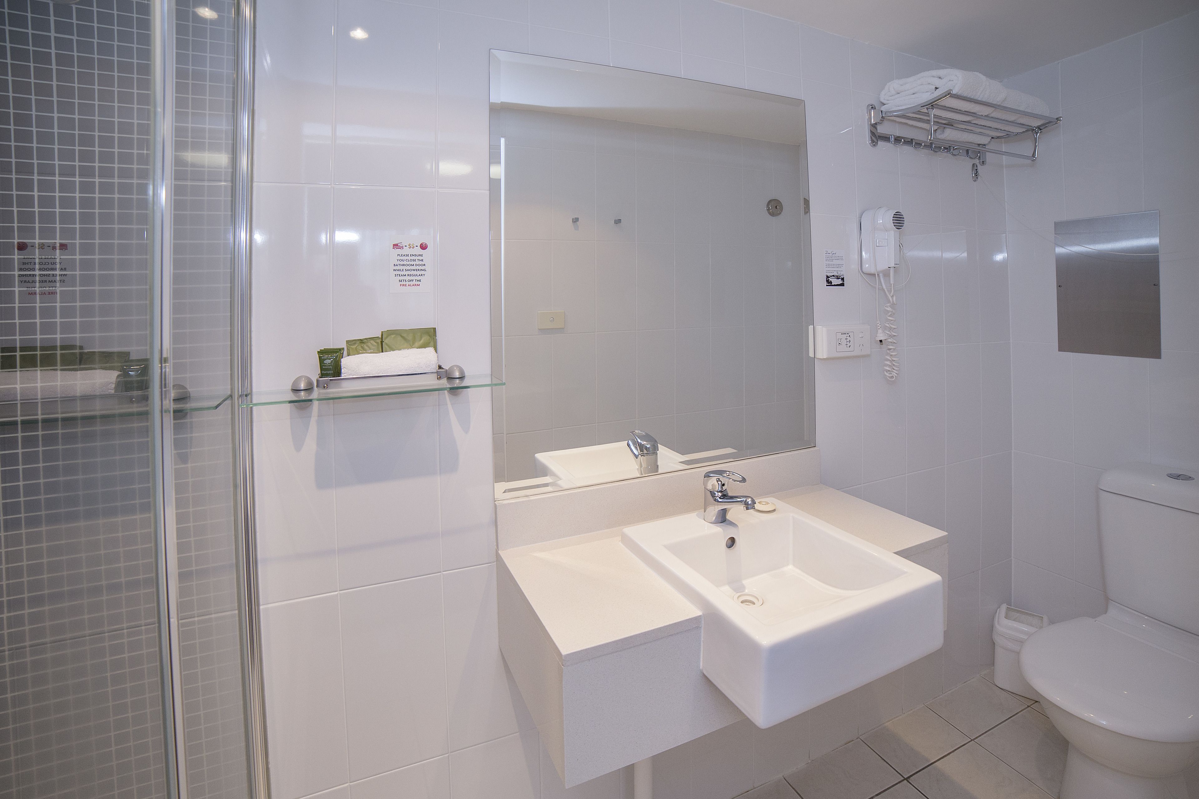 free toiletries, hair dryer, towels