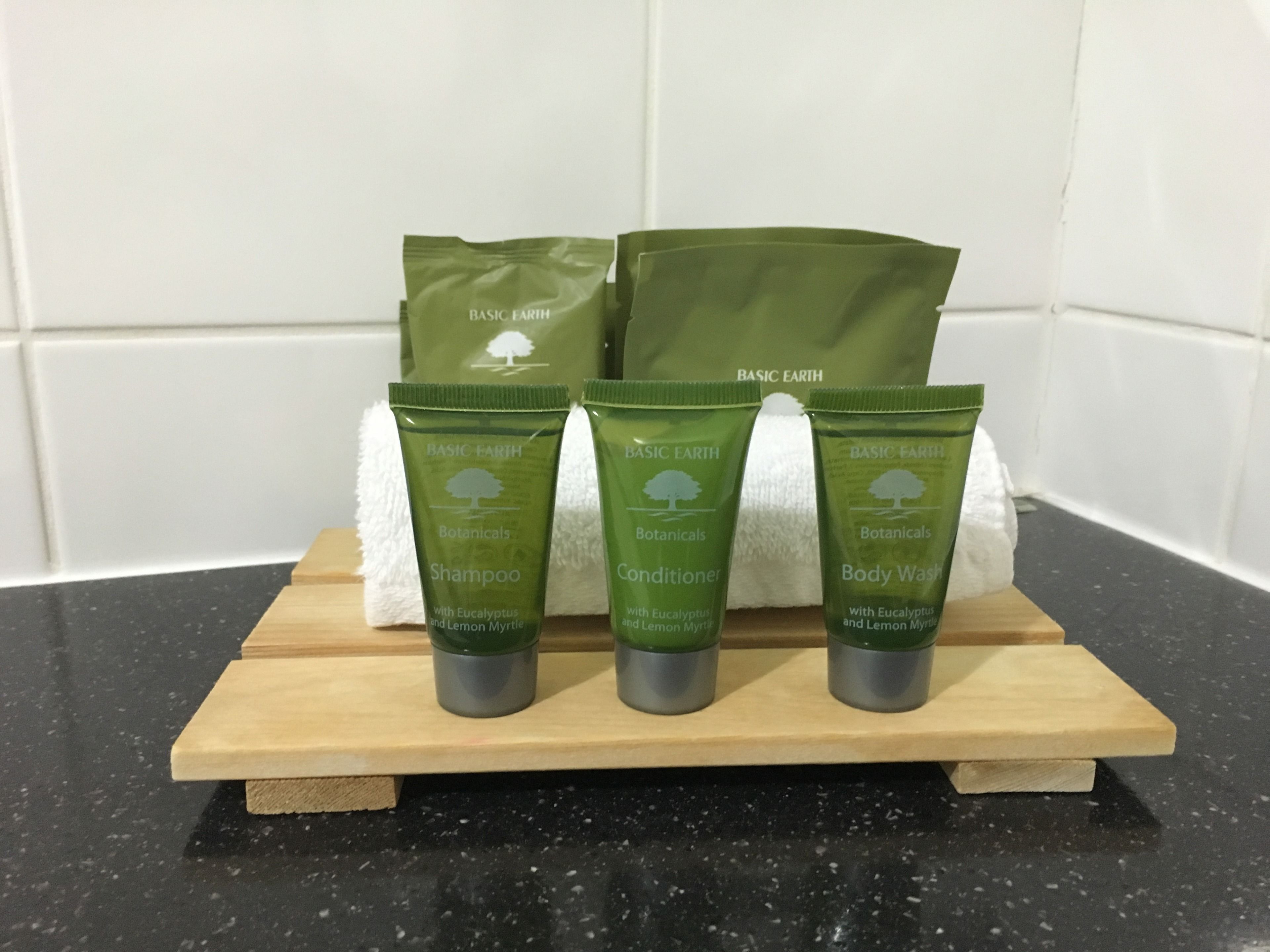 free toiletries, hair dryer, towels