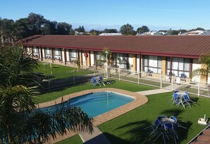 Outdoor pool, pool umbrellas
