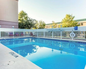 Seasonal outdoor pool, sun loungers