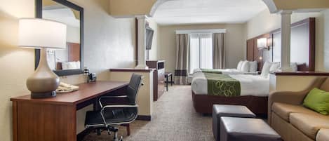 Suite, 2 Queen Beds with Sofabed, Non-Smoking | In-room safe, desk, laptop workspace, iron/ironing board