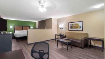 Hypo-allergenic bedding, desk, laptop workspace, iron/ironing board