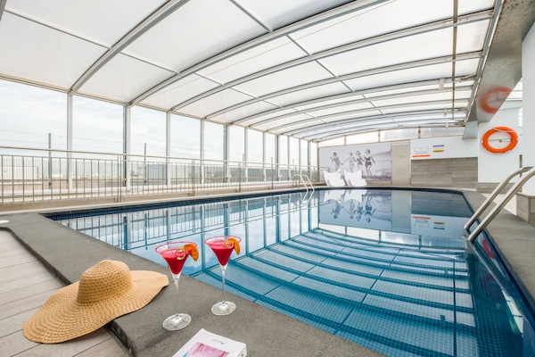 Indoor pool, outdoor pool, pool loungers