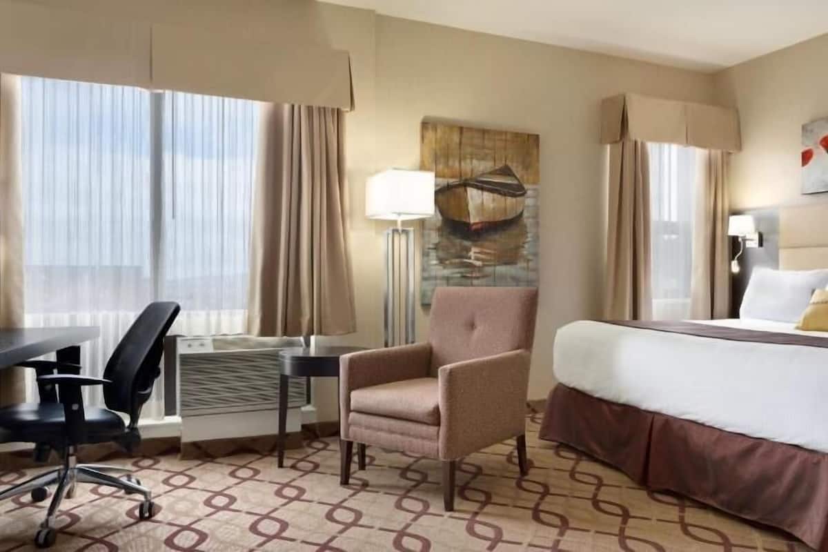 Desk, laptop workspace, blackout curtains, soundproofing