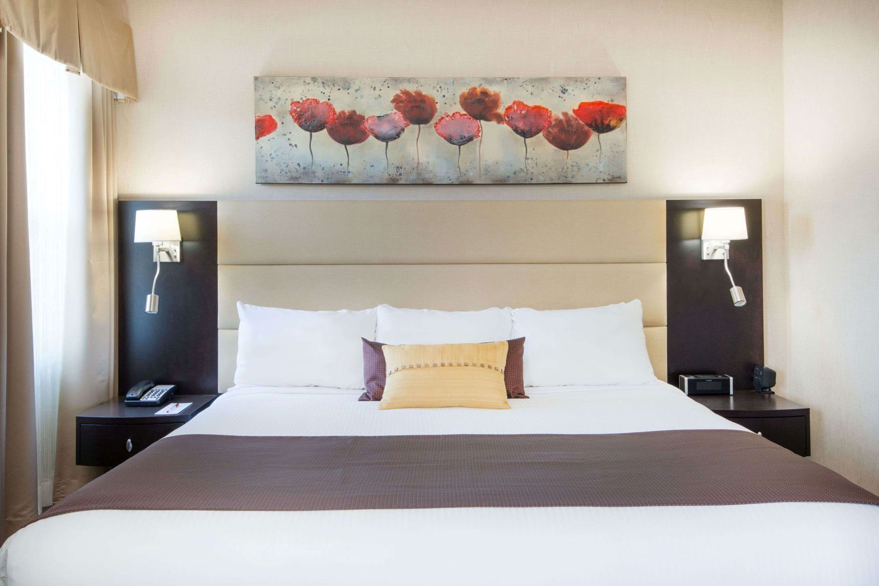 Desk, laptop workspace, blackout curtains, soundproofing