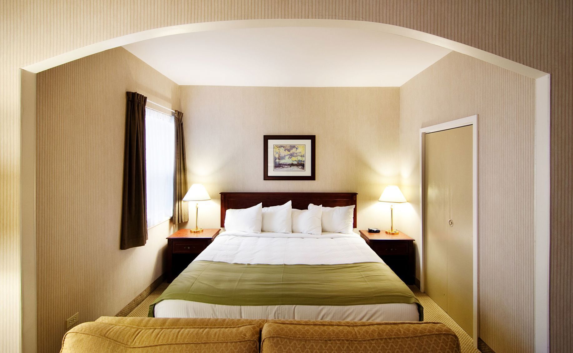 Desk, laptop workspace, blackout curtains, soundproofing