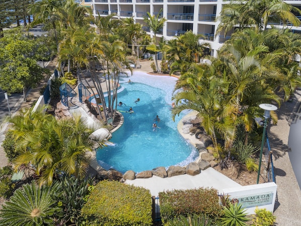 Outdoor pool, sun loungers