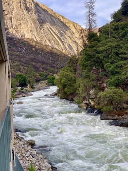 Hotel room view looking out at Yosemite View Lodge