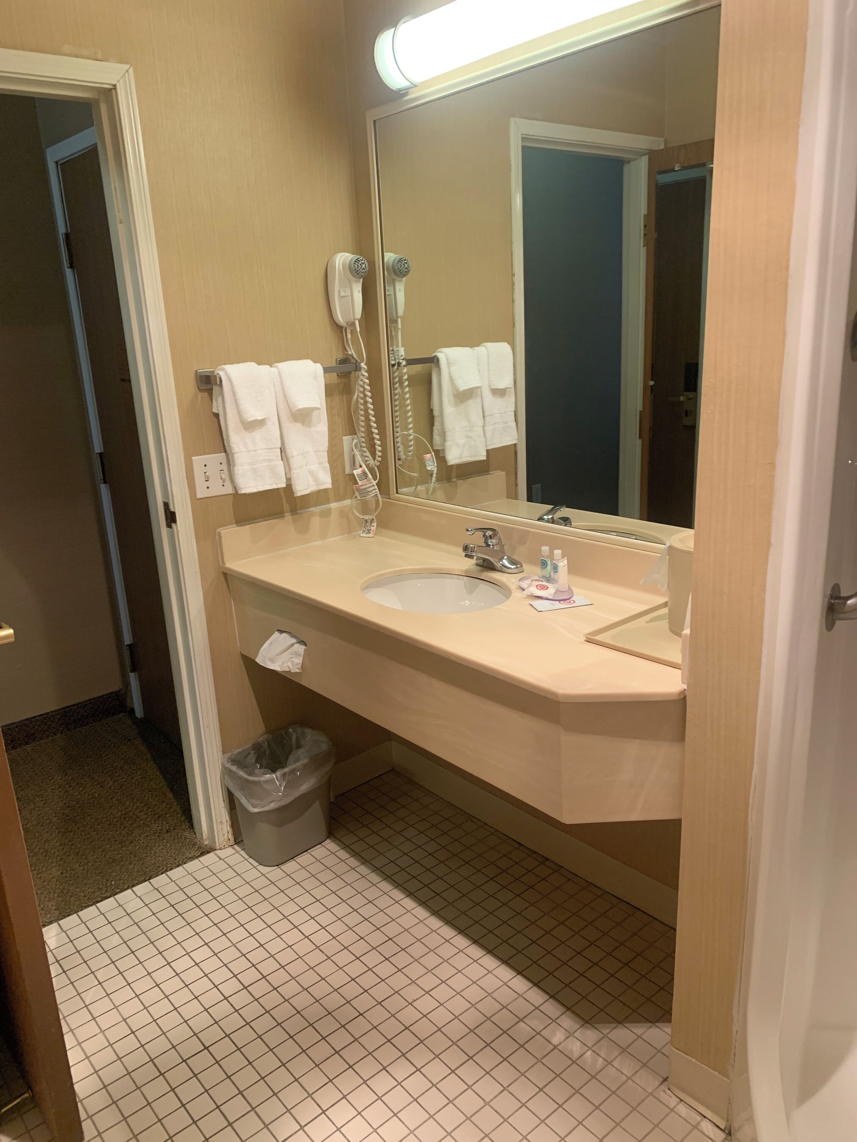 free toiletries, hair dryer, towels, soap