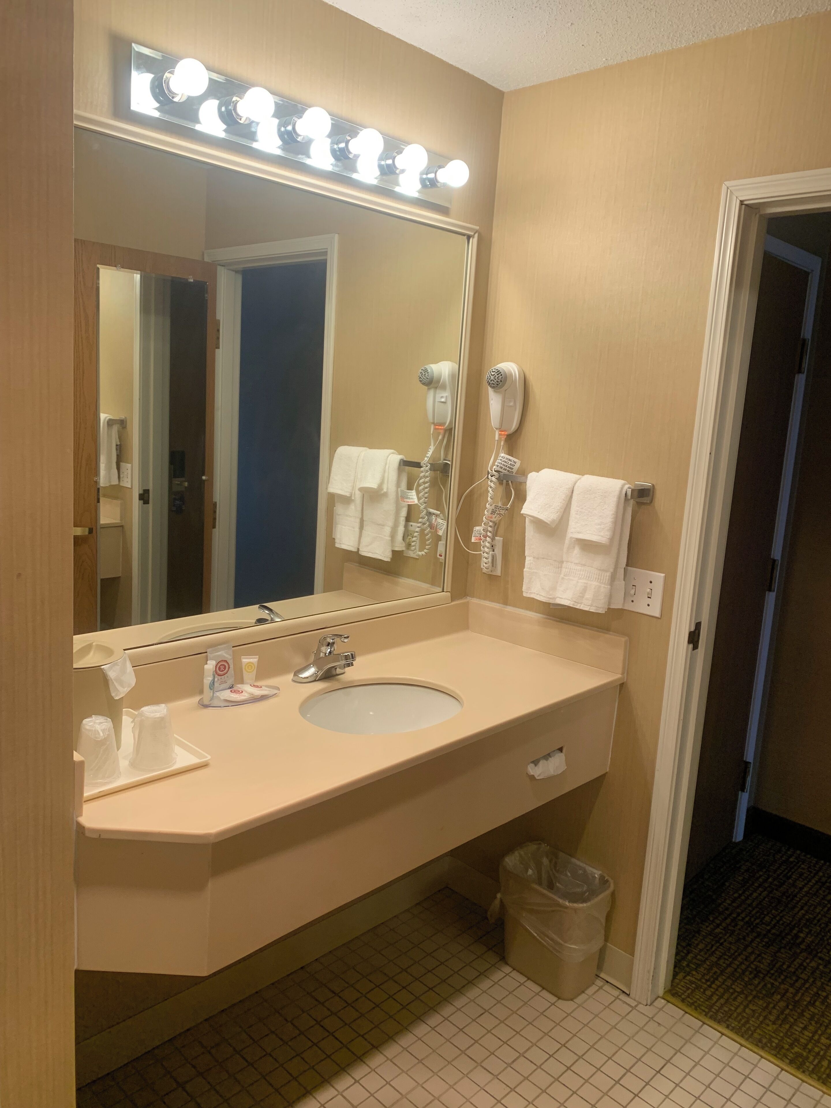 free toiletries, hair dryer, towels, soap