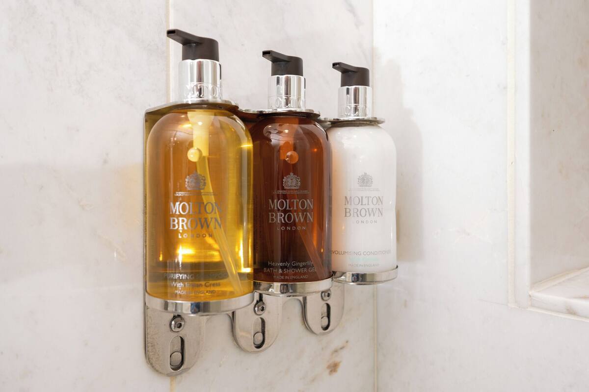 free toiletries, hair dryer, bathrobes, towels