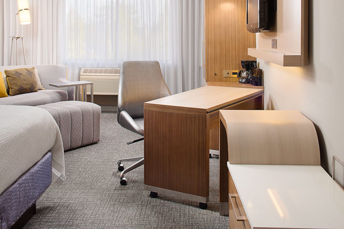 Hypo-allergenic bedding, desk, blackout curtains, iron/ironing board