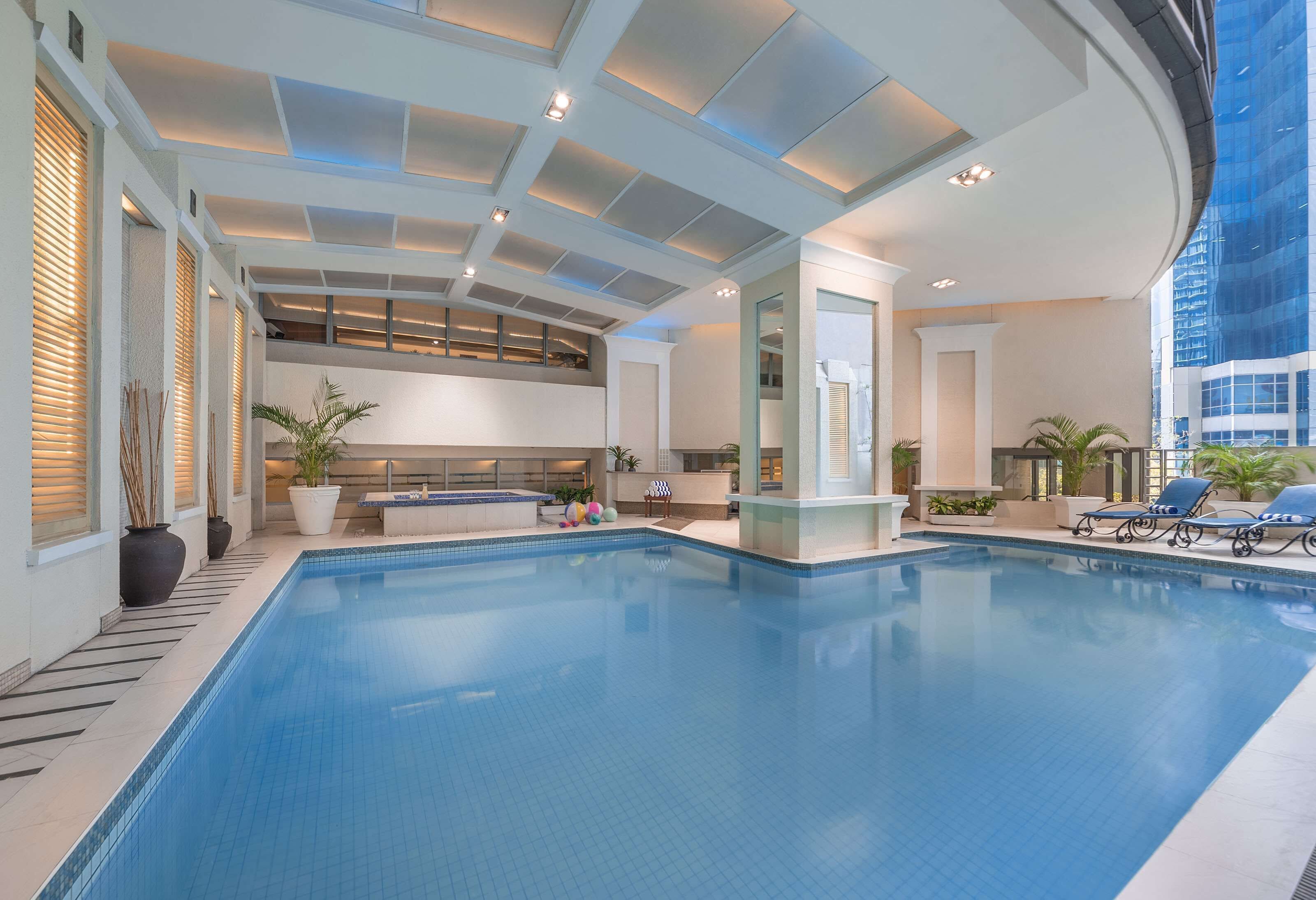 indoor pool, pool loungers